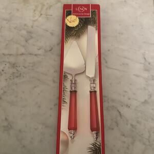 Lenox Holiday Jewel 2-Piece Dessert Set With Red Handles 14in Stainless Steel